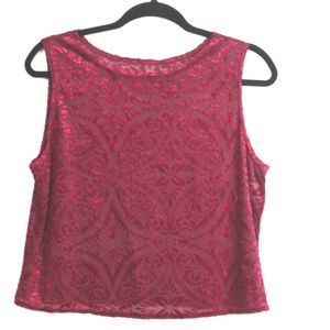 California Dynasty Red Velvet Print Crop Top Sz L